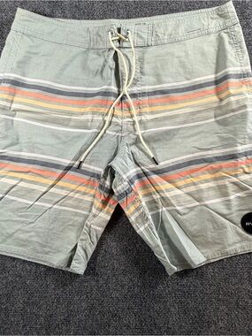 RVCA Nature Trunk Mens Board Shorts Striped Swim Trunks Sage Teal Green Size 36